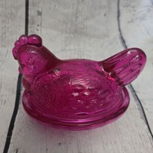 Vintage Indiana Glass Pink Glass Hen on Nest Decorative Dish